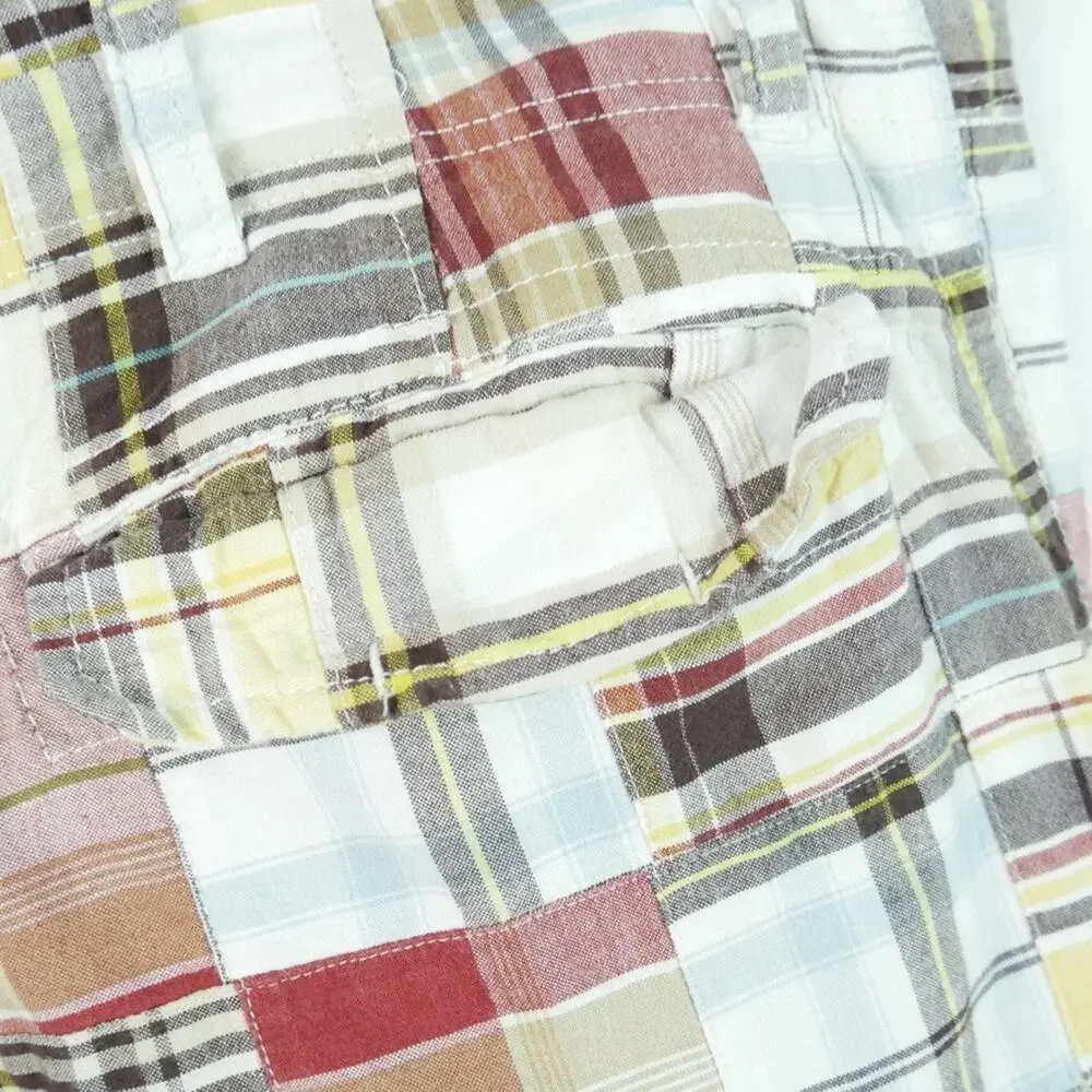Old Navy‎ Cargo Shorts Men's 38 Madras Plaid Patchwork Preppy Y2K Baggy Skater